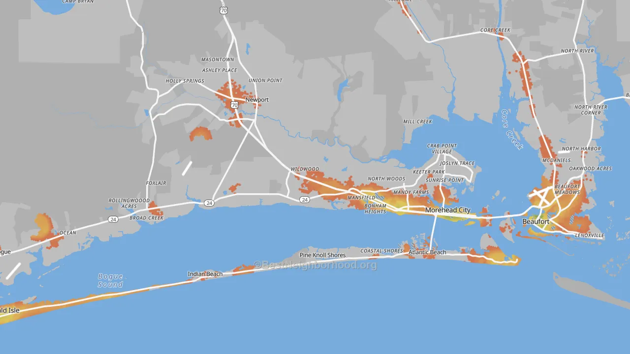 Bike Grade map of Carteret County, NC