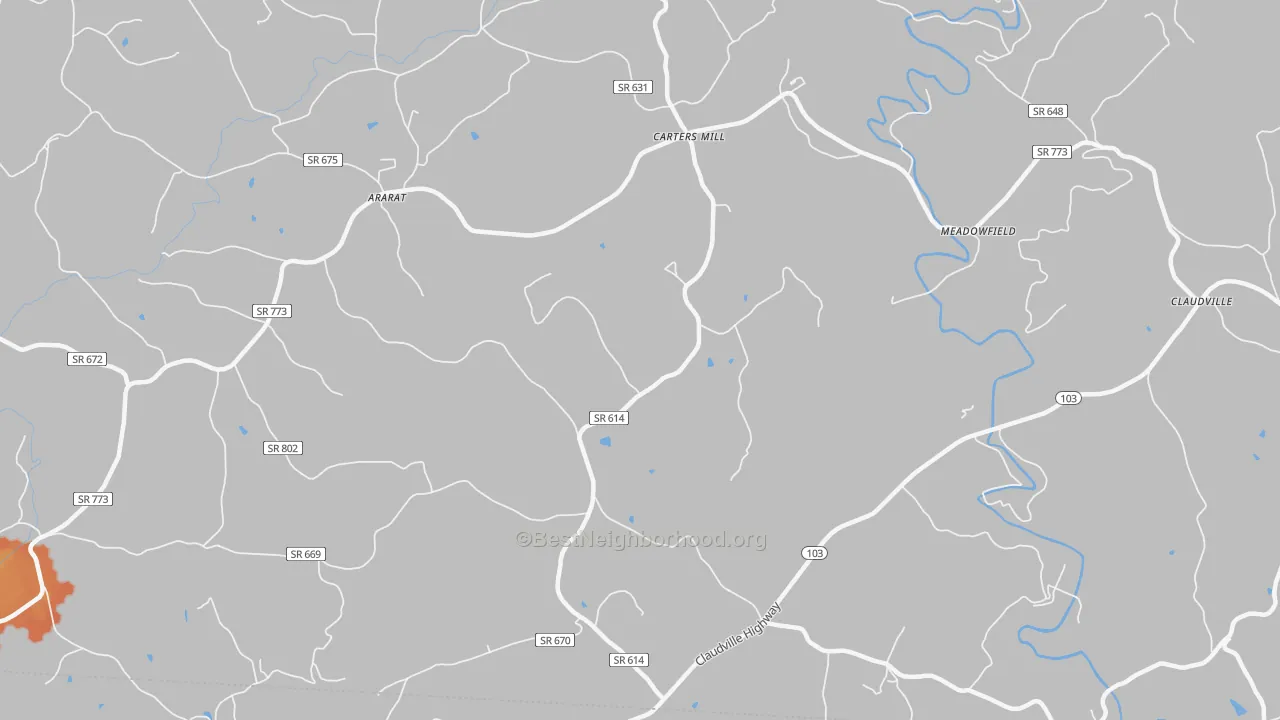 Bike Grade map of Carters Mills, VA