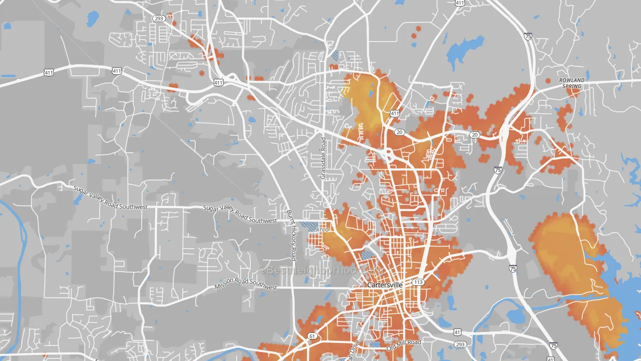 Bike Grade map of Cartersville, GA