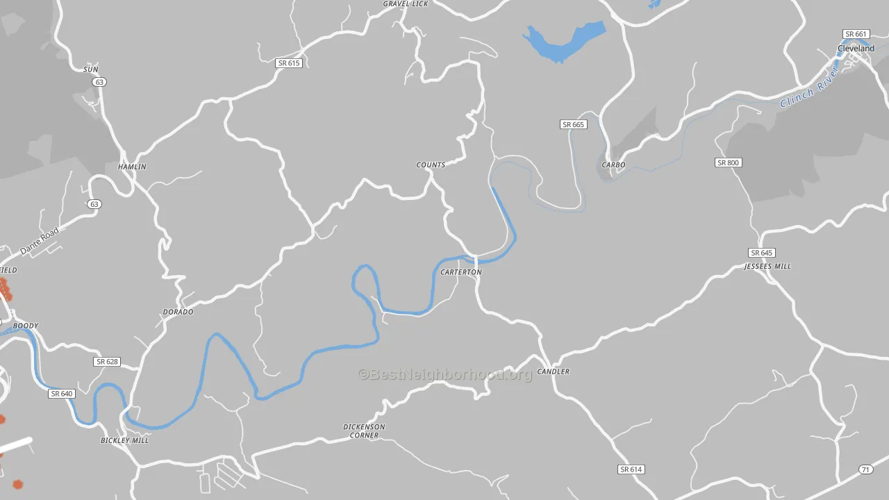 Bike Grade map of Carterton, VA