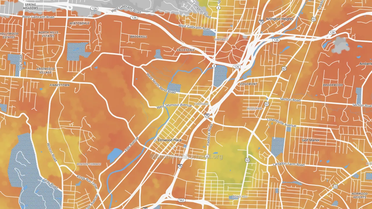Bike Grade map of Carthage, Cincinnati, OH