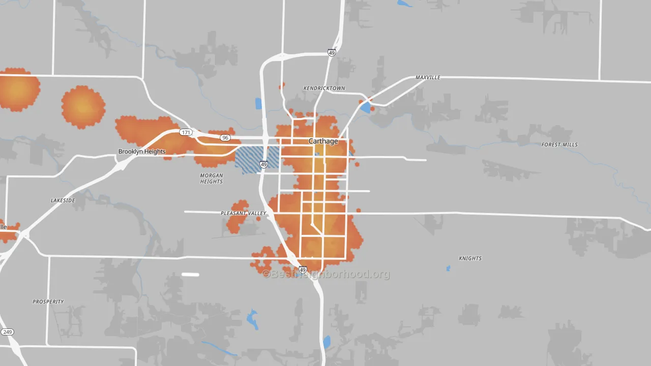 Bike Grade map of Carthage, MO