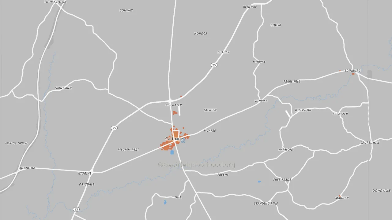 Bike Grade map of Carthage, MS