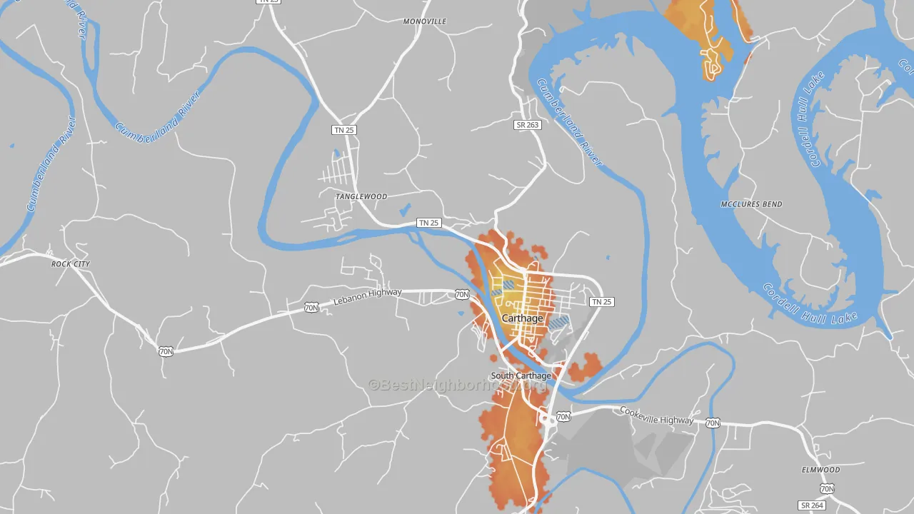 Bike Grade map of Carthage, TN