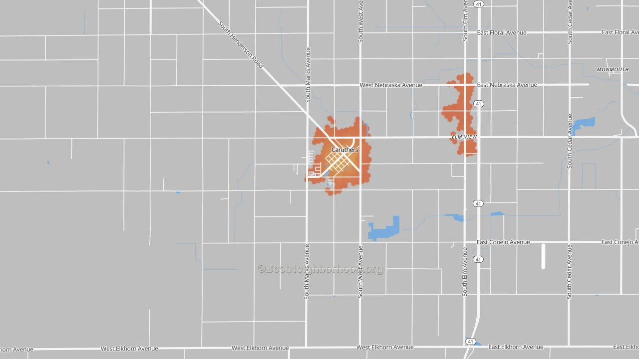 Bike Grade map of Caruthers, CA