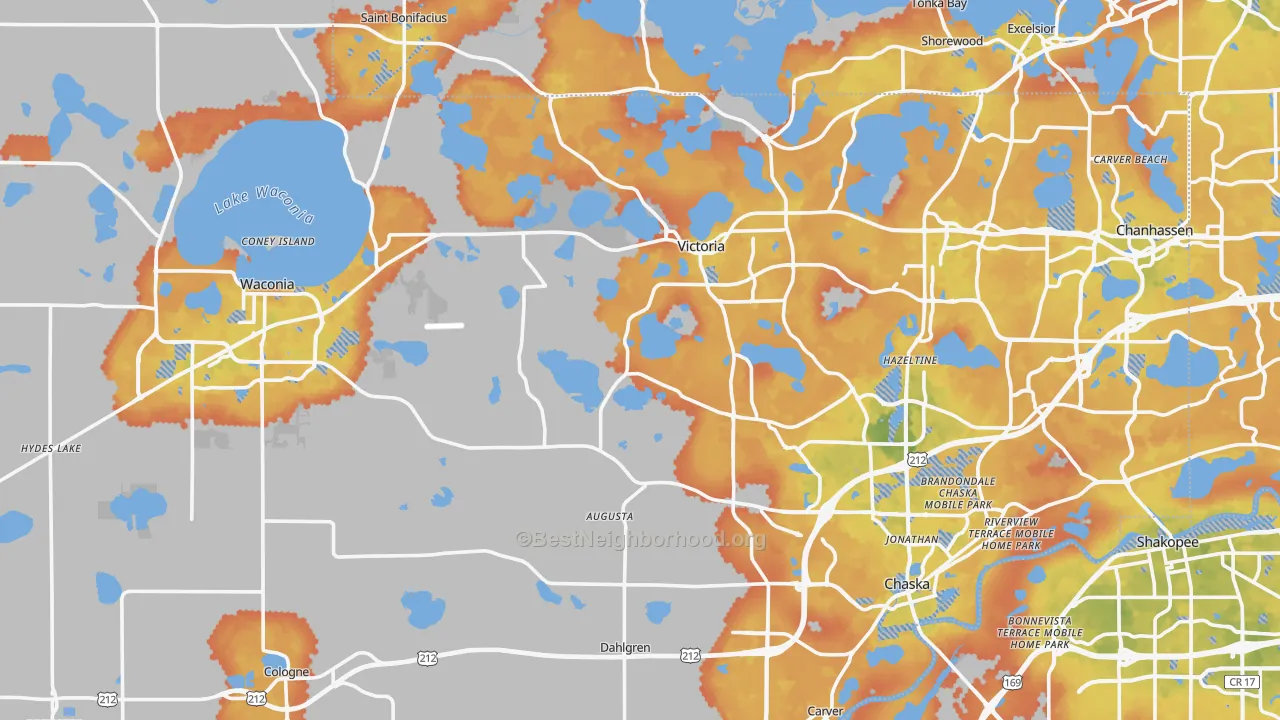 Bike Grade map of Carver County, MN