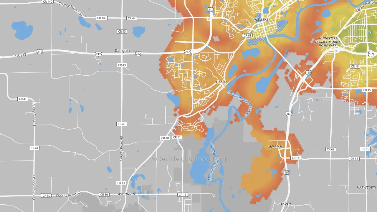 Bike Grade map of Carver, MN