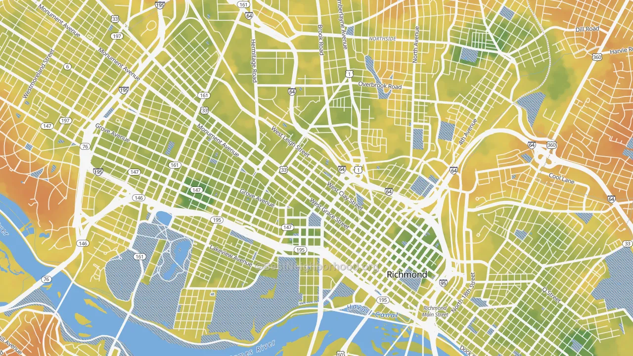 Bike Grade map of Carver-Richmond, Richmond, VA