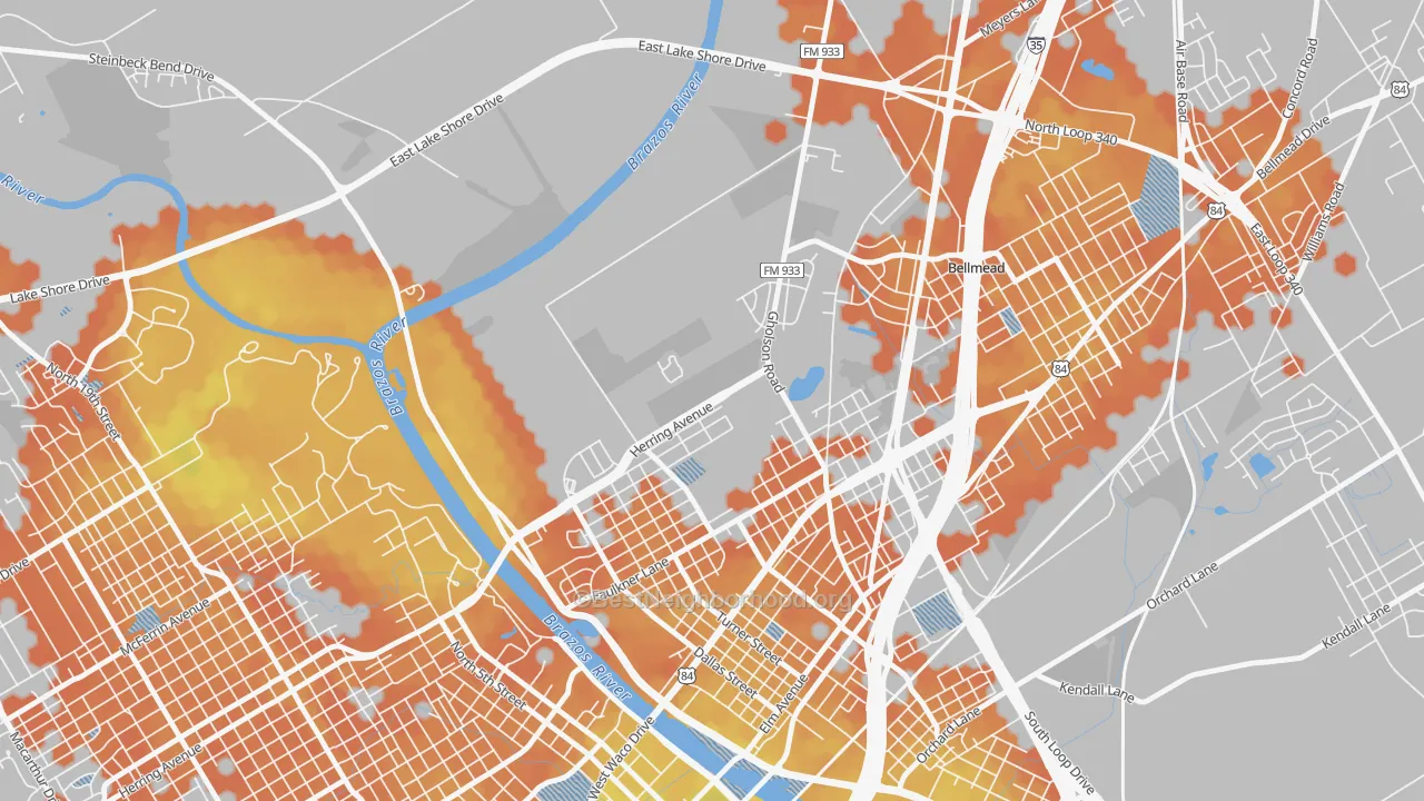 Bike Grade map of Carver, Waco, TX