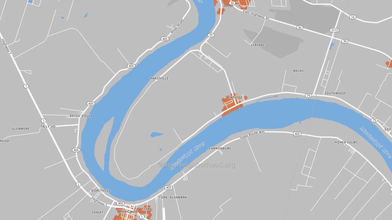 Bike Grade map of Carville, LA