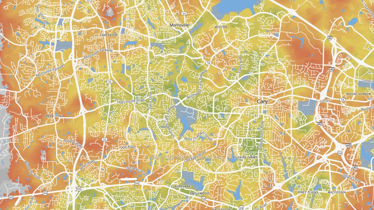 Bike Grade map of Cary, NC