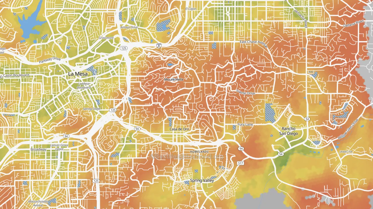 Bike Grade map of Casa de Oro-Mount Helix, CA
