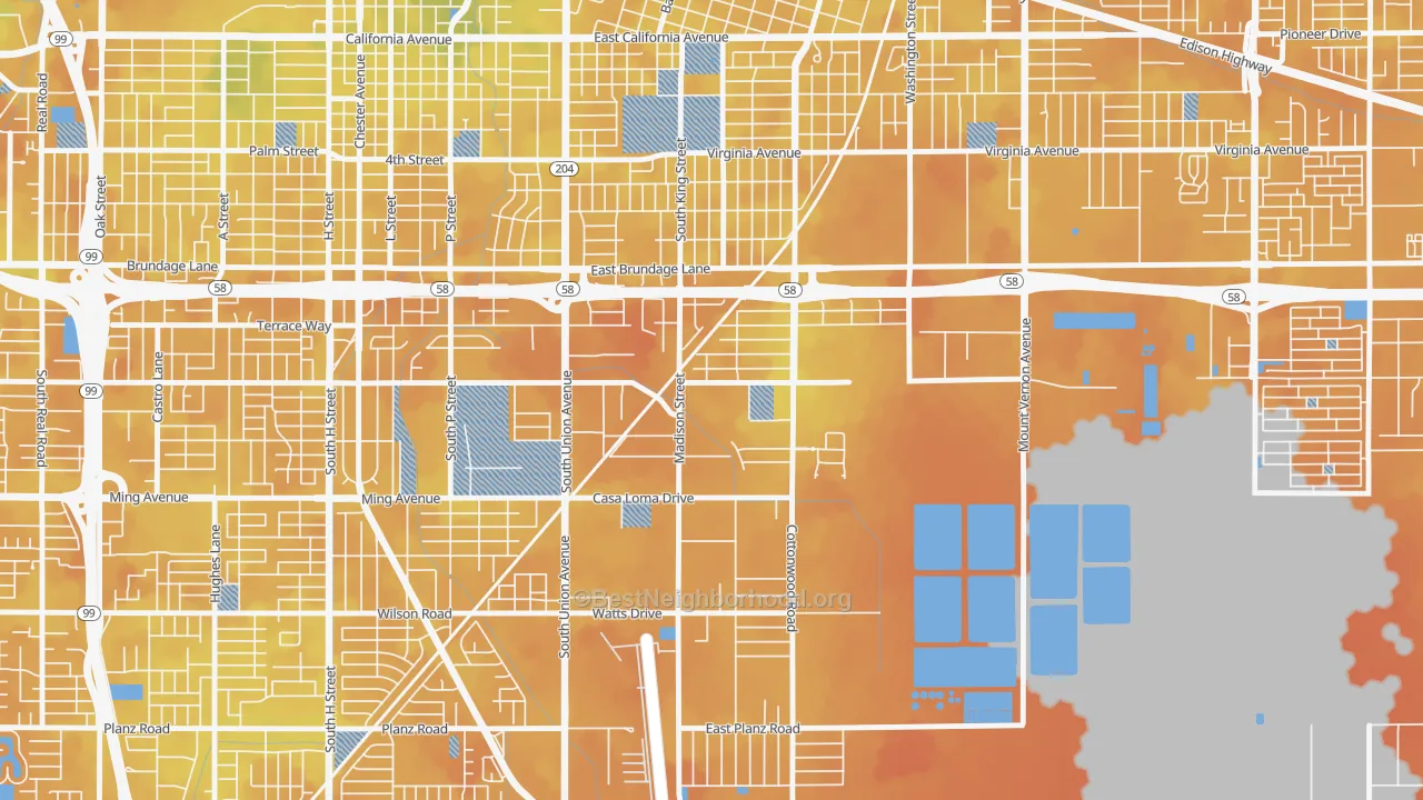 Bike Grade map of Casa Loma, Bakersfield, CA