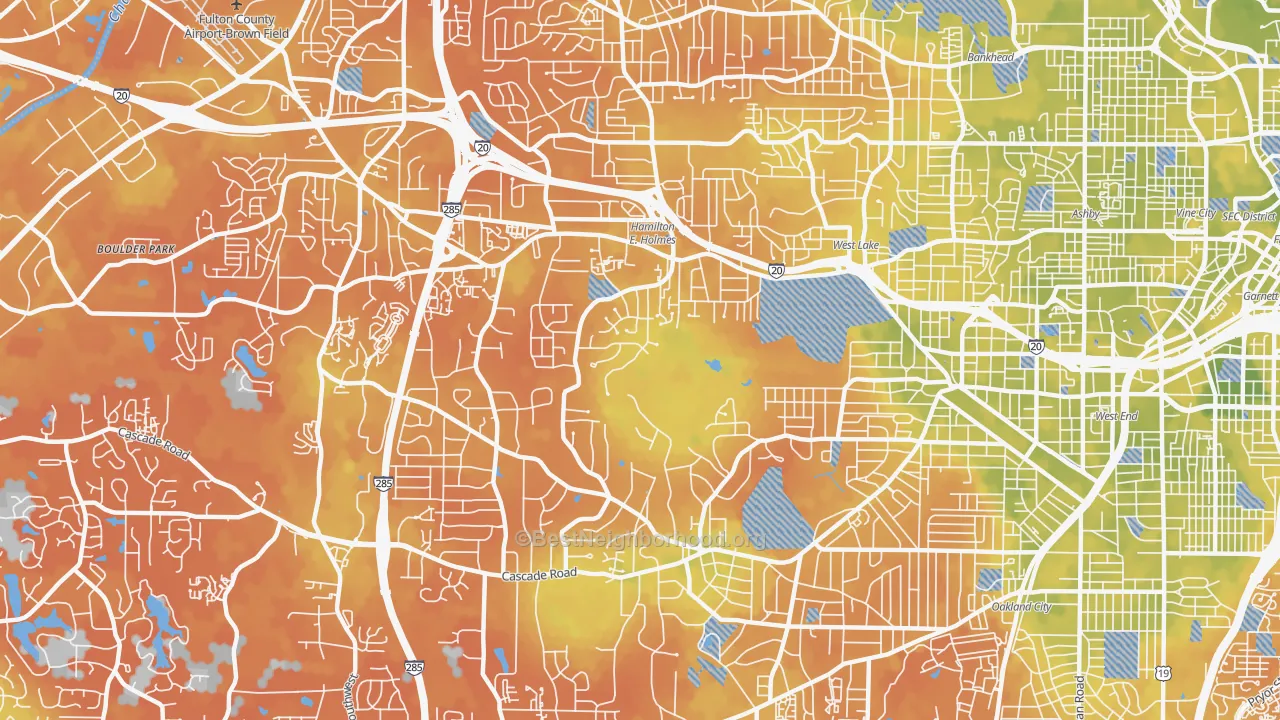 Bike Grade map of Cascade Heights, Atlanta, GA