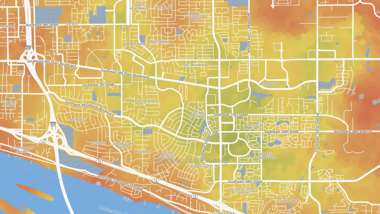 Bike Grade map of Cascade Highlands, Vancouver, WA