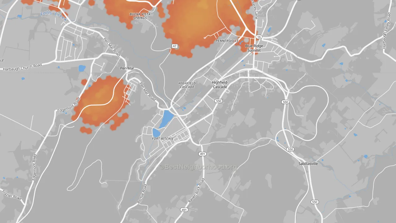 Bike Grade map of Cascade, MD