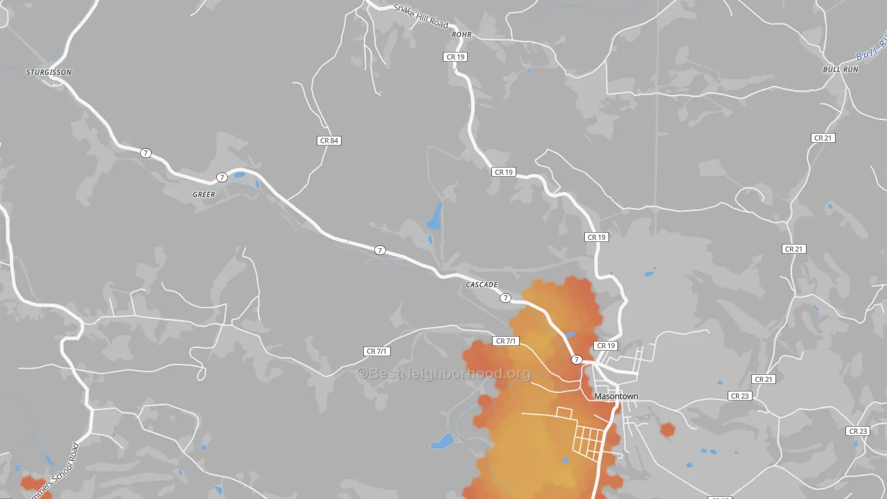 Bike Grade map of Cascade, WV