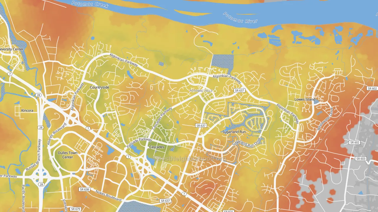 Bike Grade map of Cascades, VA