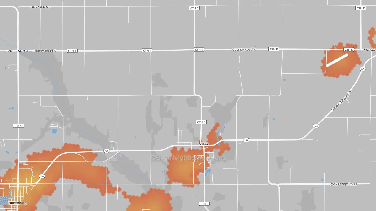 Bike Grade map of Casco, WI