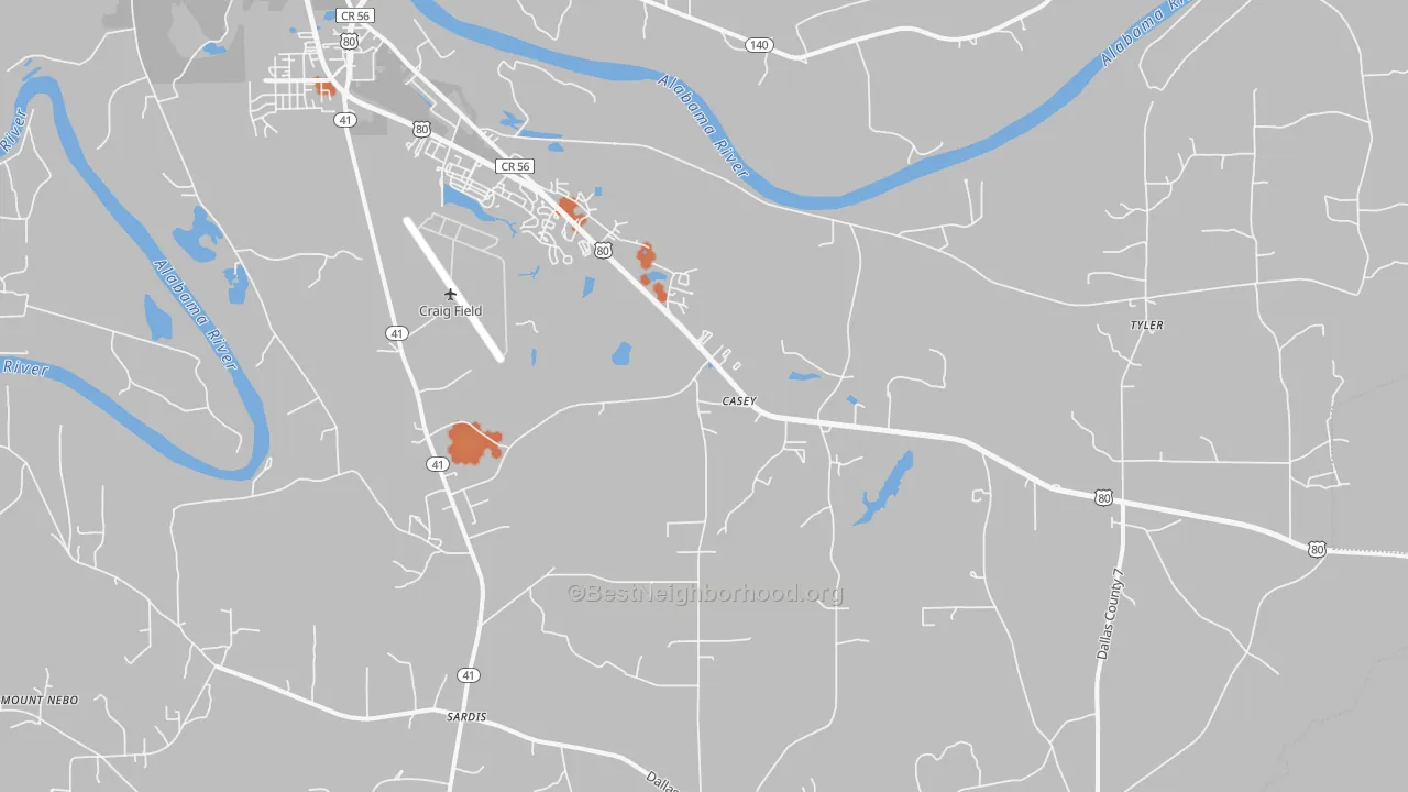 Bike Grade map of Casey, AL