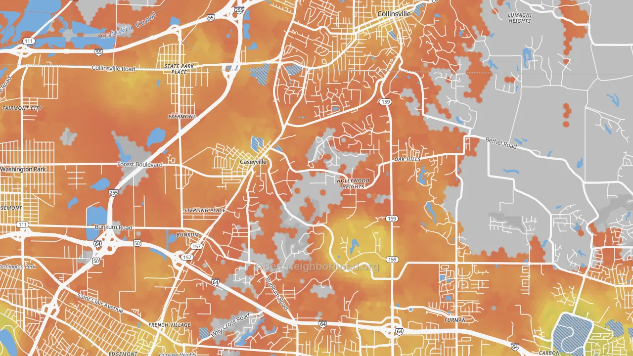 Bike Grade map of Caseyville, IL