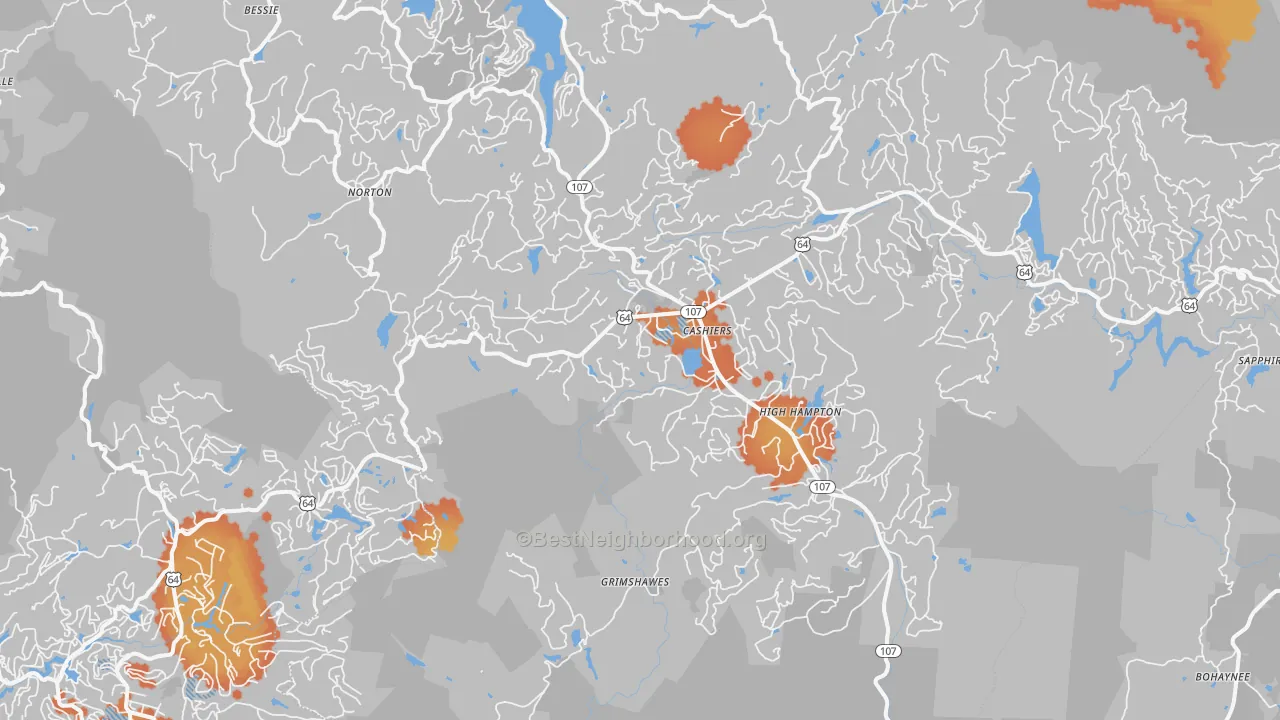 Bike Grade map of Cashiers, NC