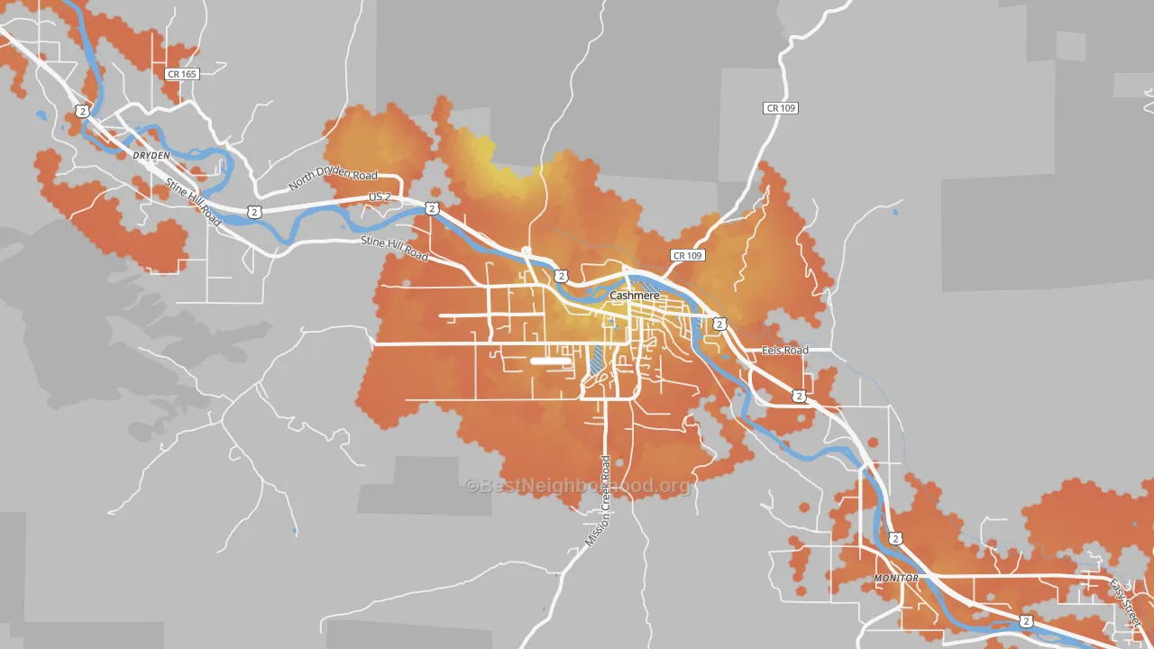 Bike Grade map of Cashmere, WA
