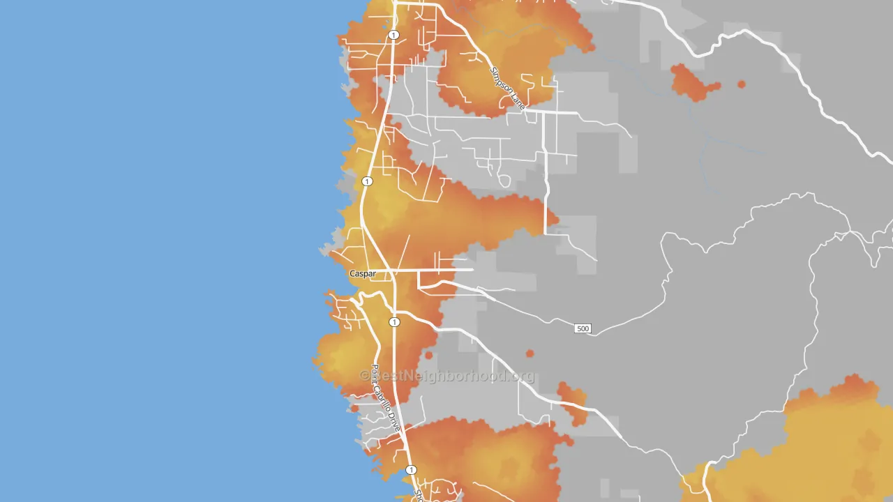 Bike Grade map of Caspar, CA
