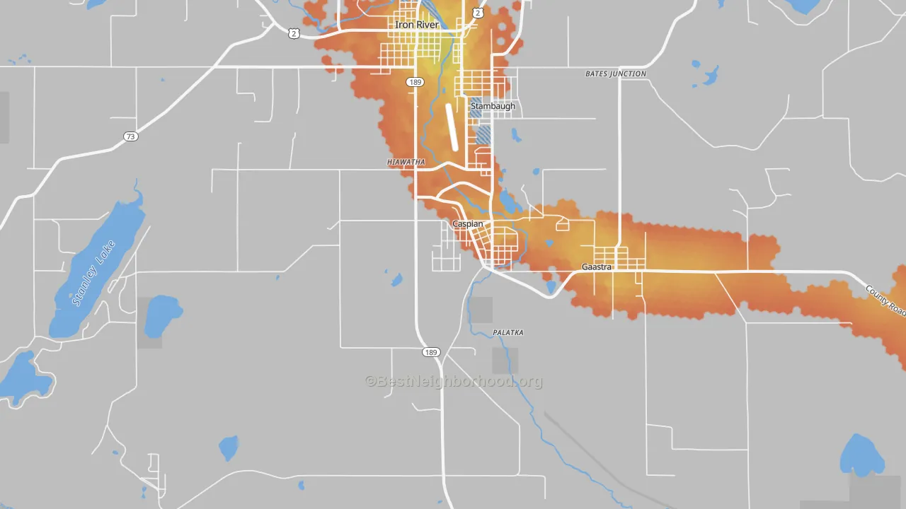 Bike Grade map of Caspian, MI