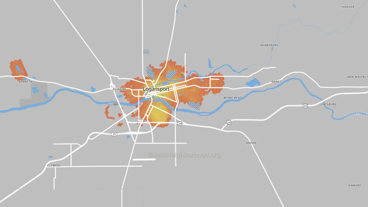Bike Grade map of Cass County, IN