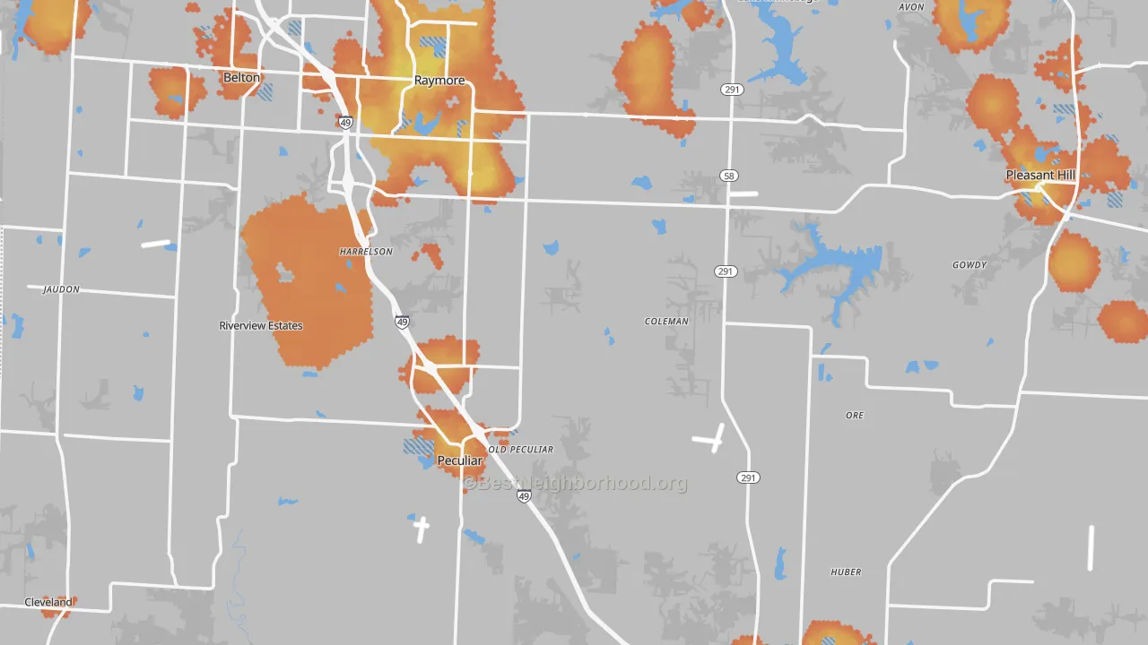 Bike Grade map of Cass County, MO