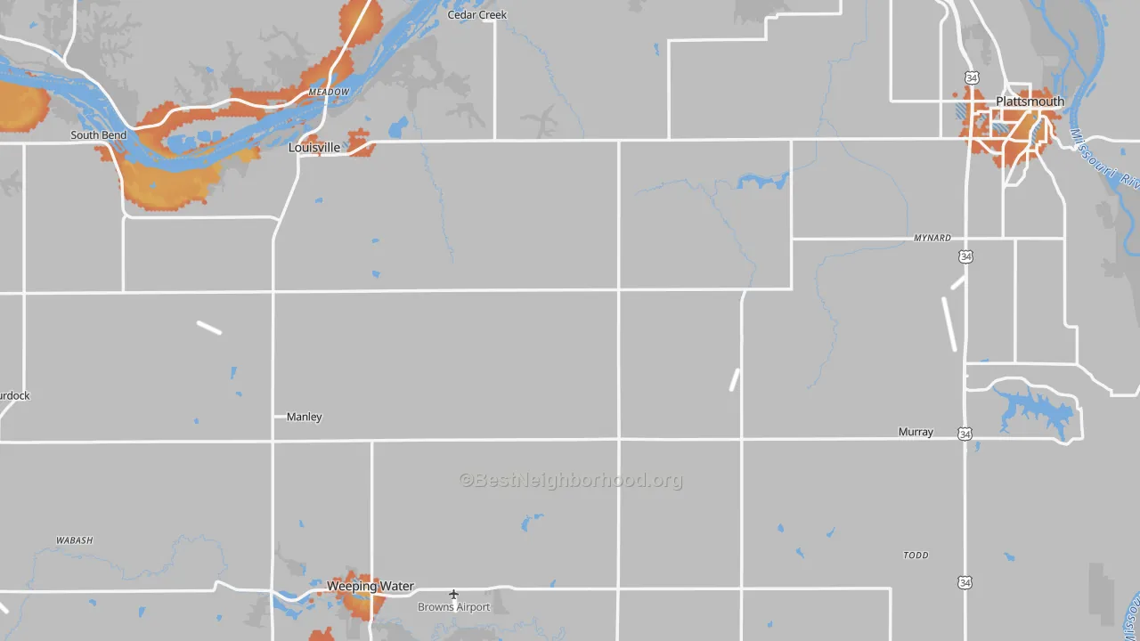 Bike Grade map of Cass County, NE