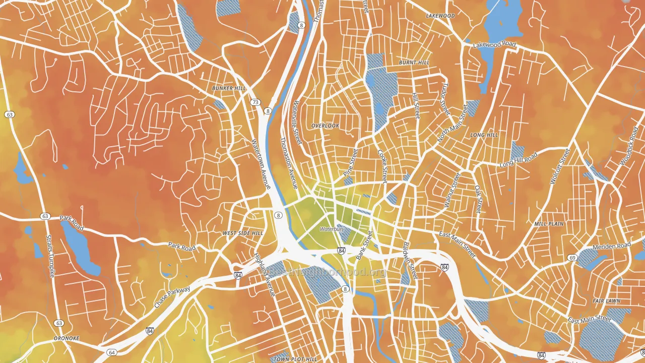 Bike Grade map of Cass Gilbert, Waterbury, CT