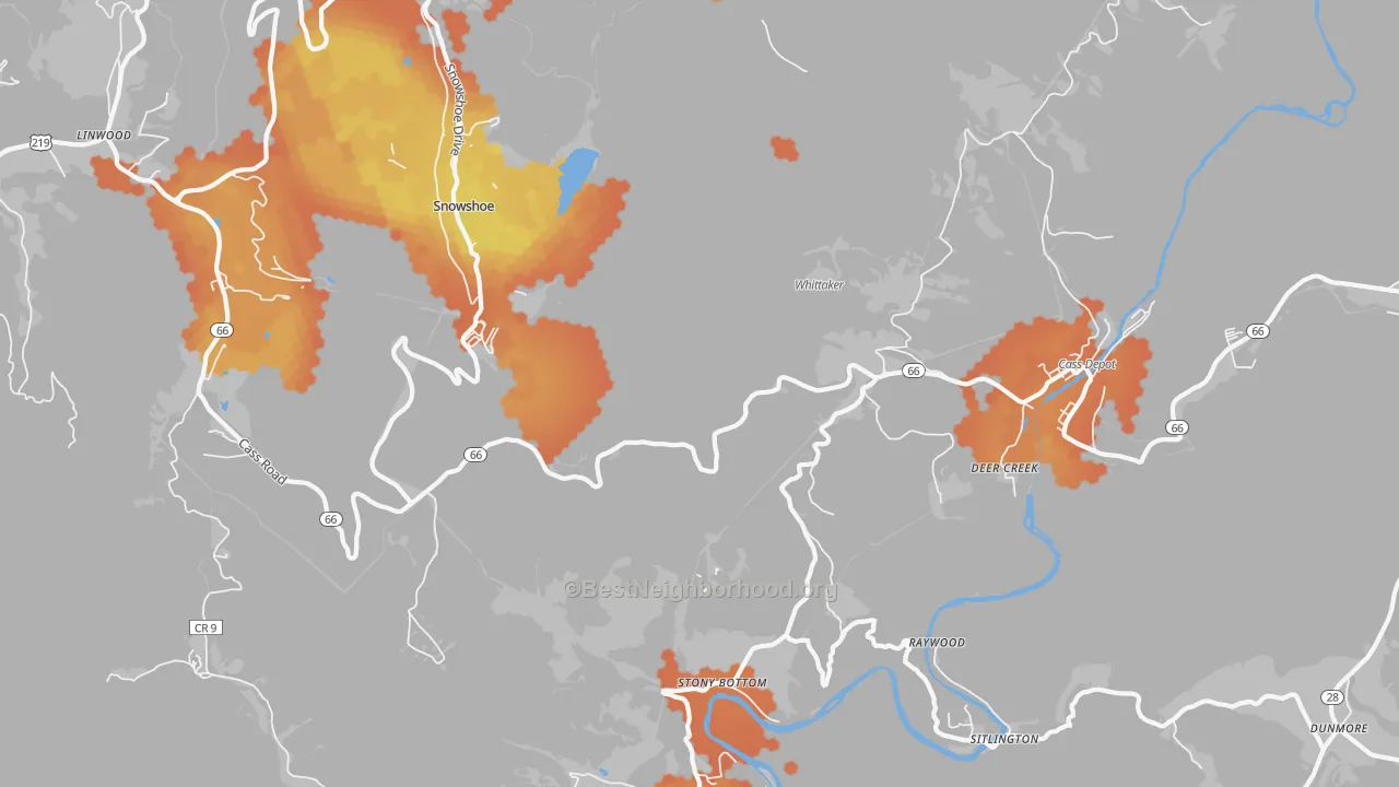 Bike Grade map of Cass, WV