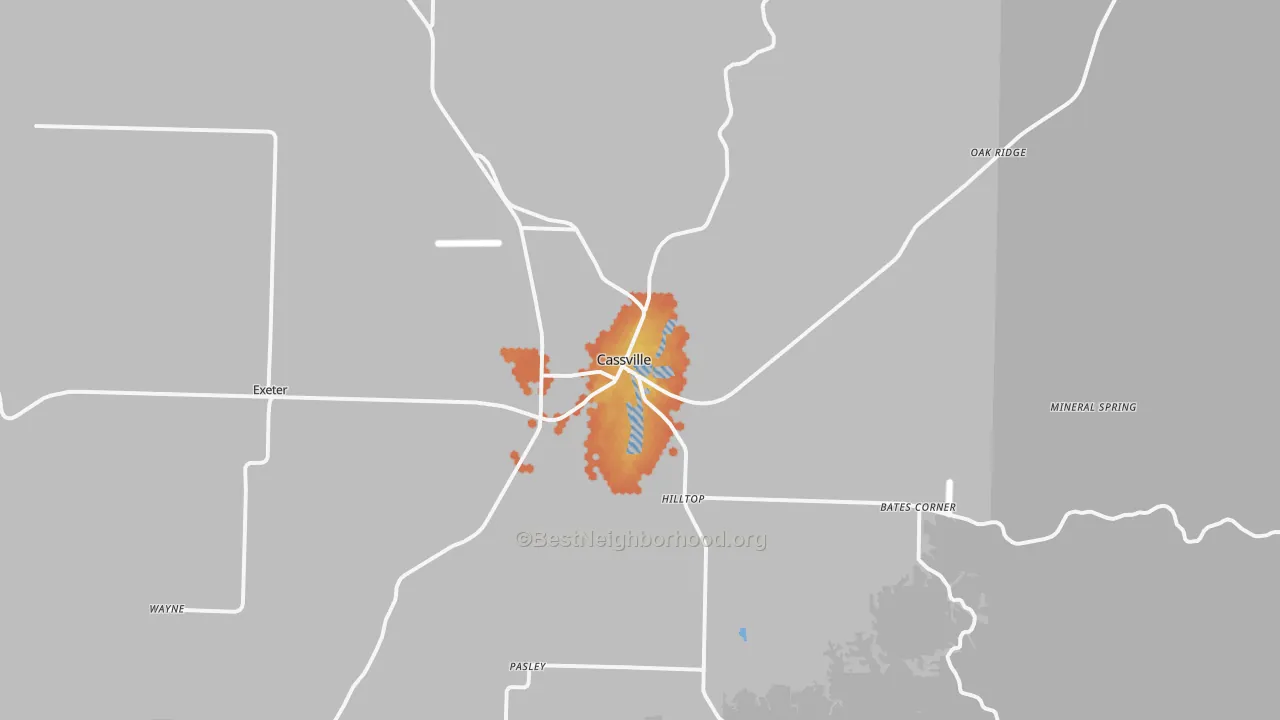 Bike Grade map of Cassville, MO