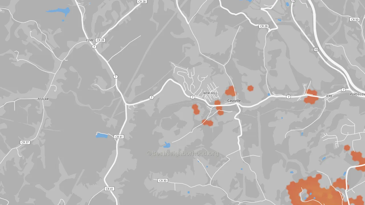 Bike Grade map of Cassville, WV