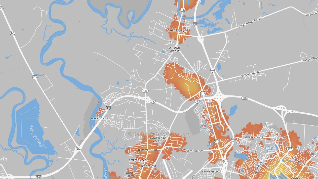 Bike Grade map of Castle Hayne, NC
