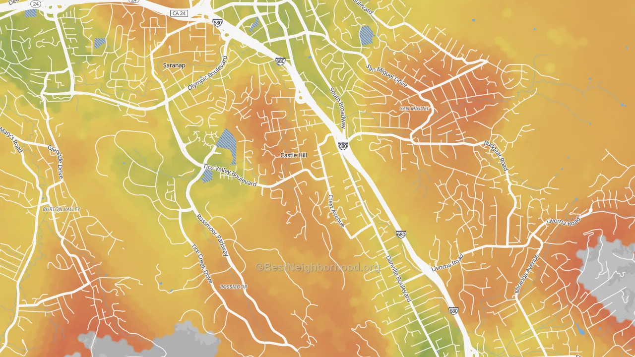 Bike Grade map of Castle Hill, CA