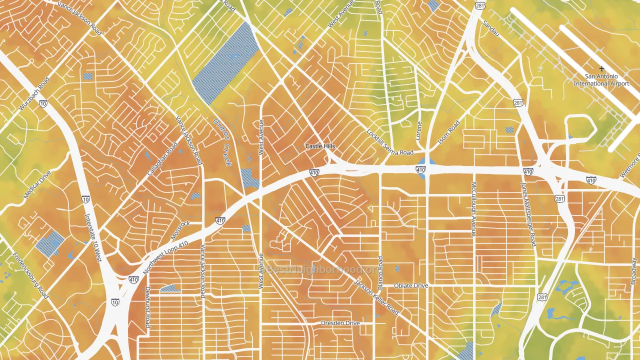 Bike Grade map of Castle Hills, TX