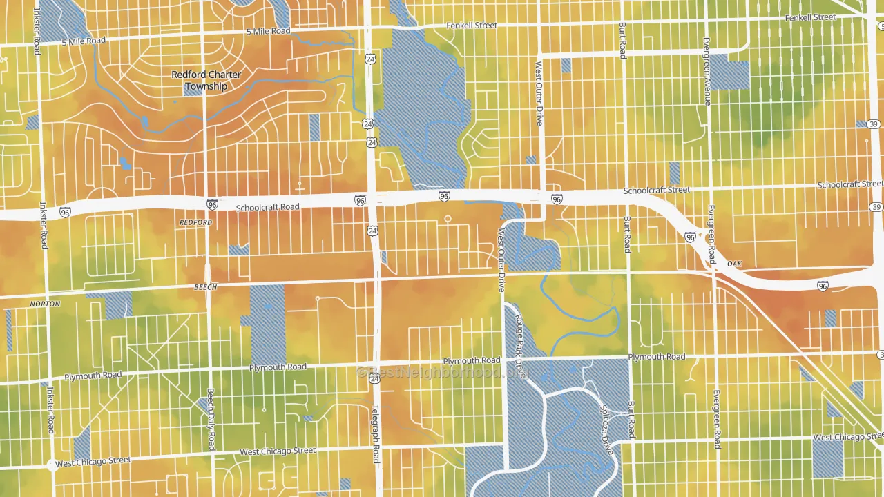 Bike Grade map of Castle Rouge, Detroit, MI