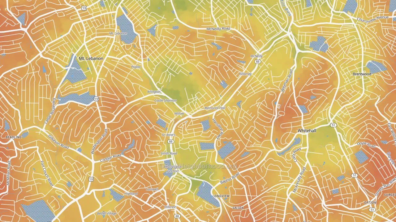 Bike Grade map of Castle Shannon, PA