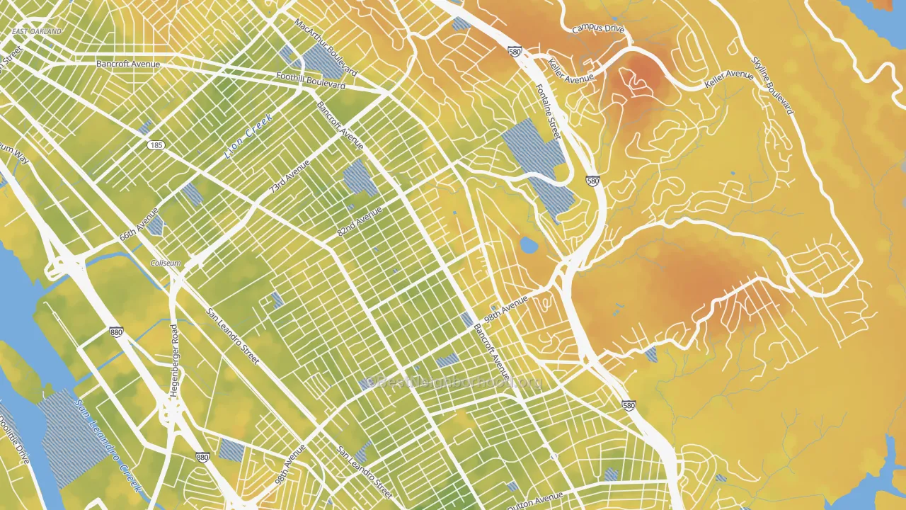 Bike Grade map of Castlemont, Oakland, CA
