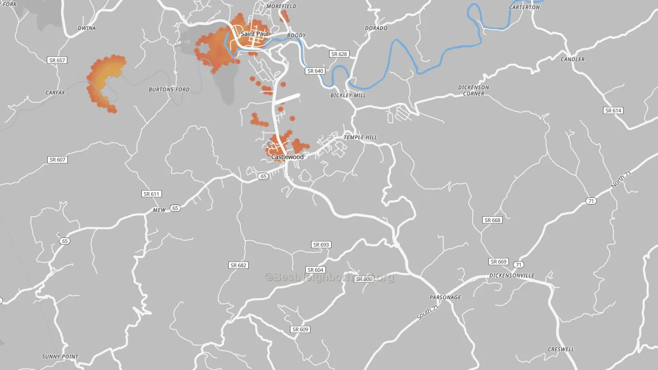 Bike Grade map of Castlewood, VA