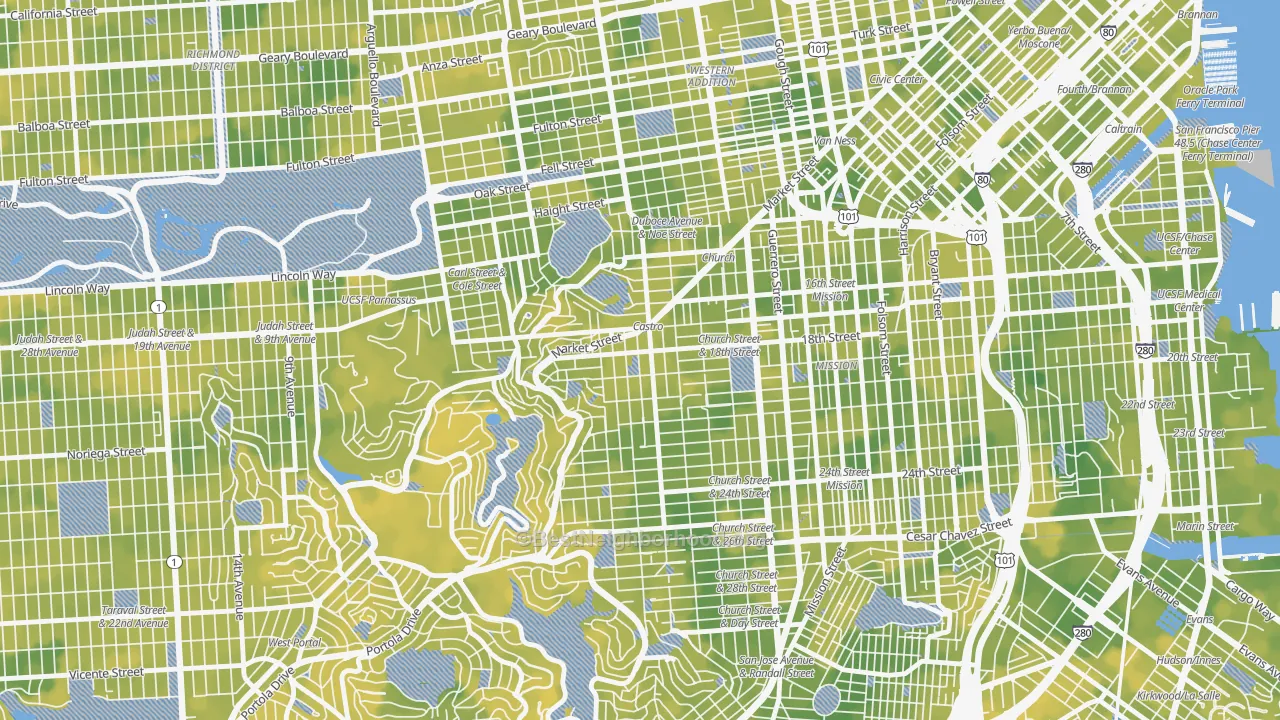 Bike Grade map of Castro-Upper Market, San Francisco, CA