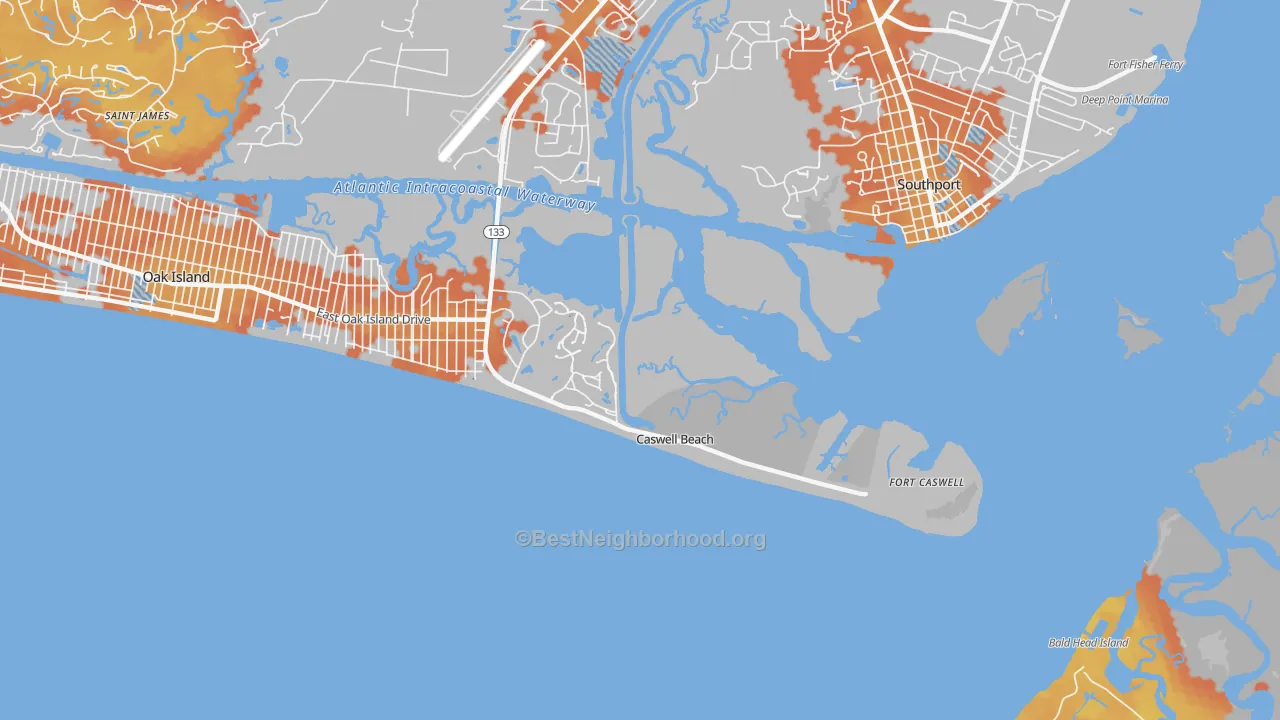 Bike Grade map of Caswell Beach, NC