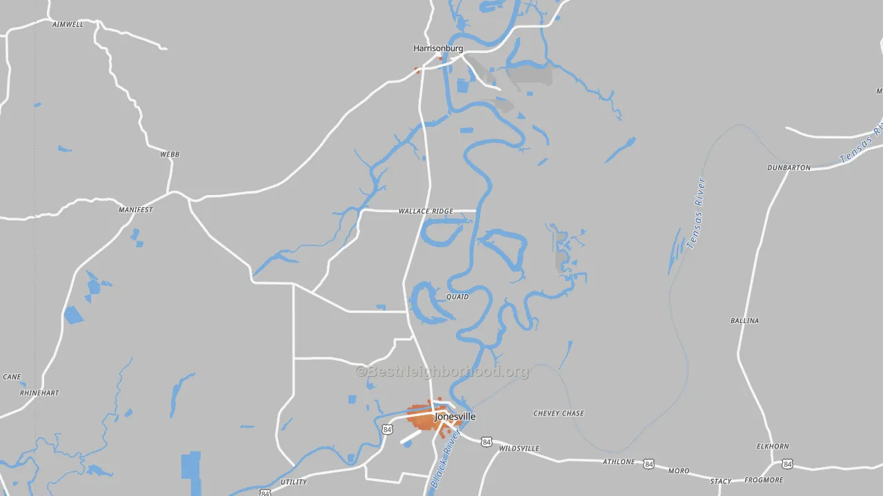 Bike Grade map of Catahoula Parish, LA