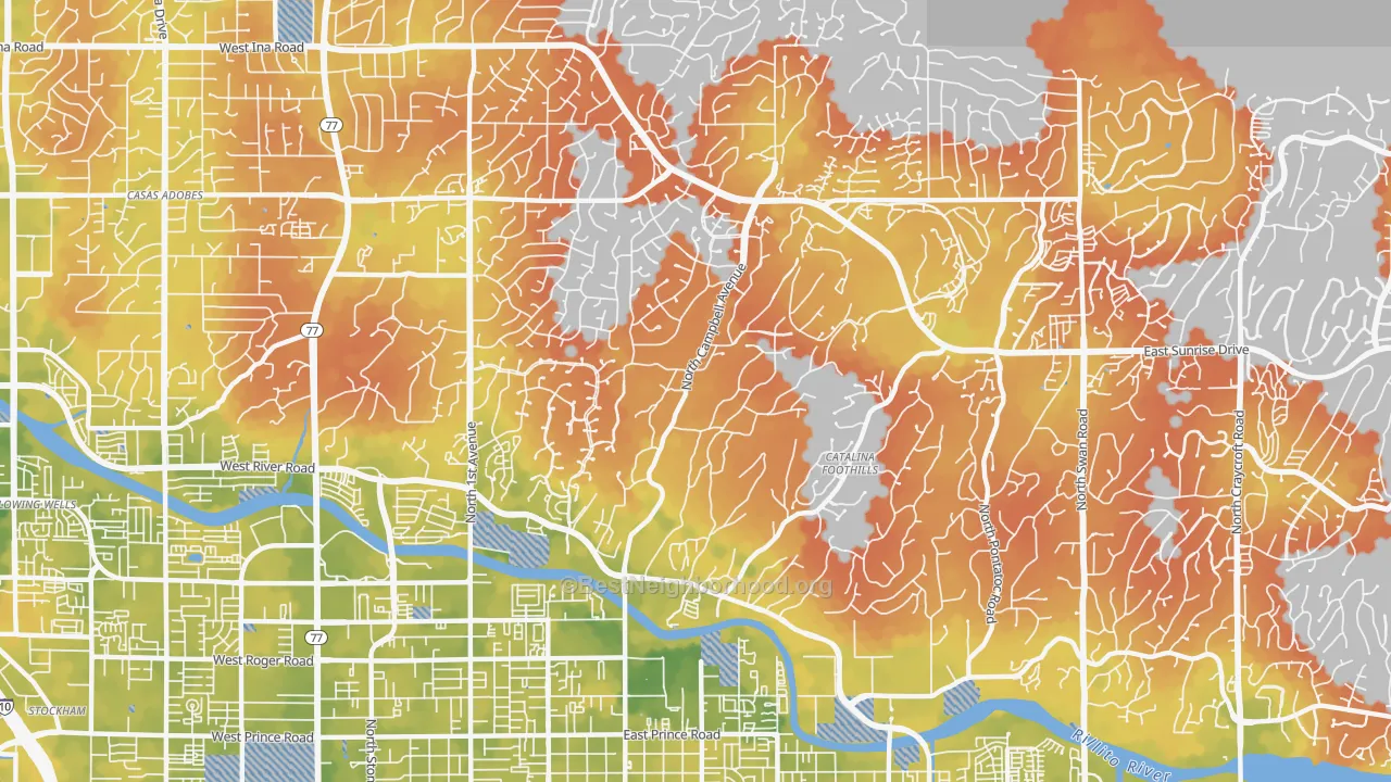 Bike Grade map of Catalina Foothills Estates, Catalina Foothills, AZ