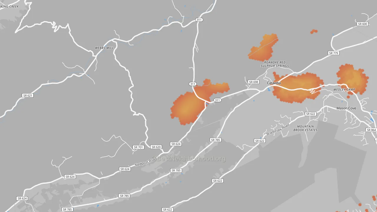 Bike Grade map of Catawba, VA