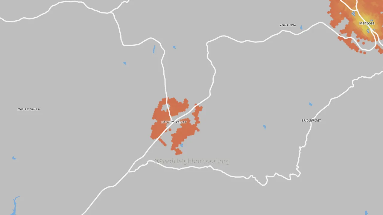 Bike Grade map of Catheys Valley, CA