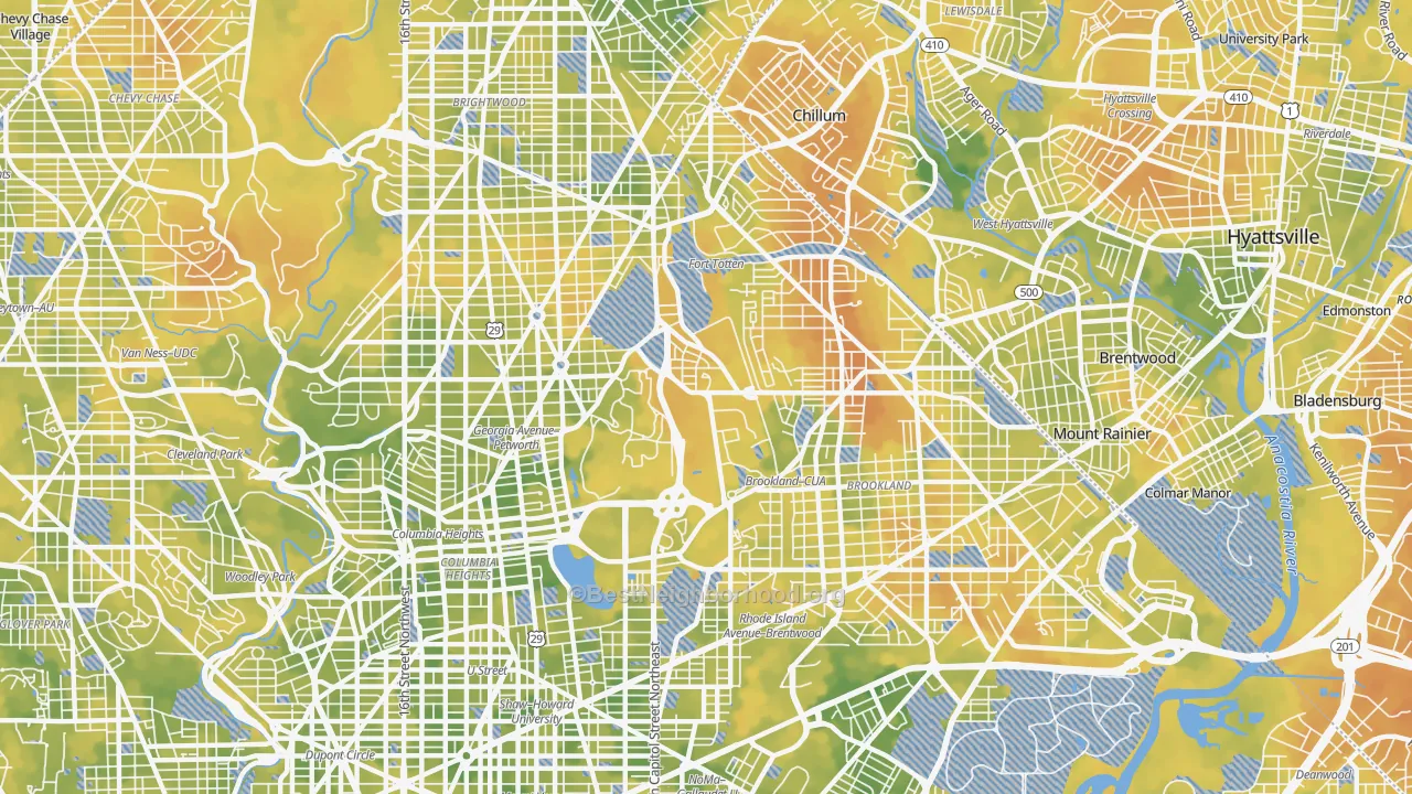 Bike Grade map of Catholic University-Brookland, Washington, DC